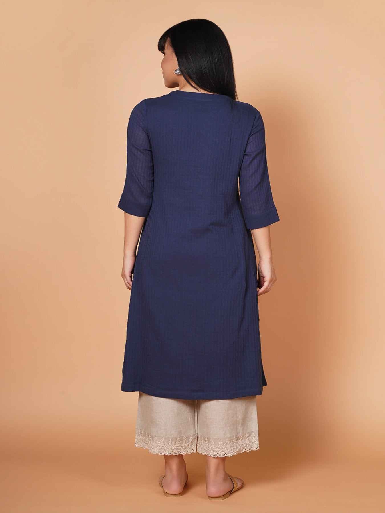 Barara Navy Blue Solid Aline Kurta+