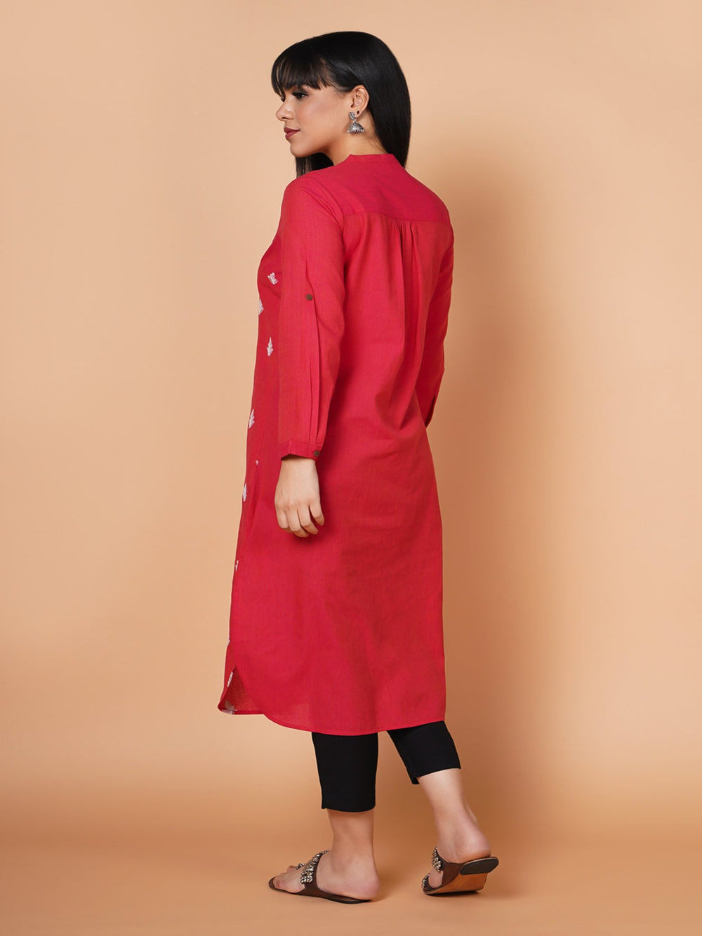 Lovely-Pink Embroidered Round Hem Kurta+