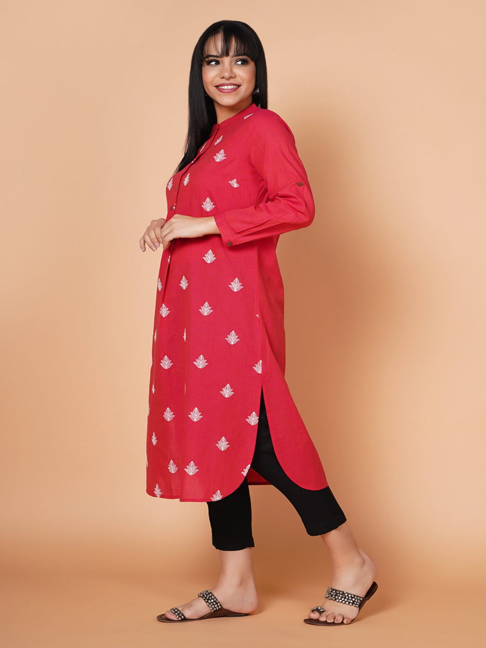 Lovely-Pink Embroidered Round Hem Kurta+