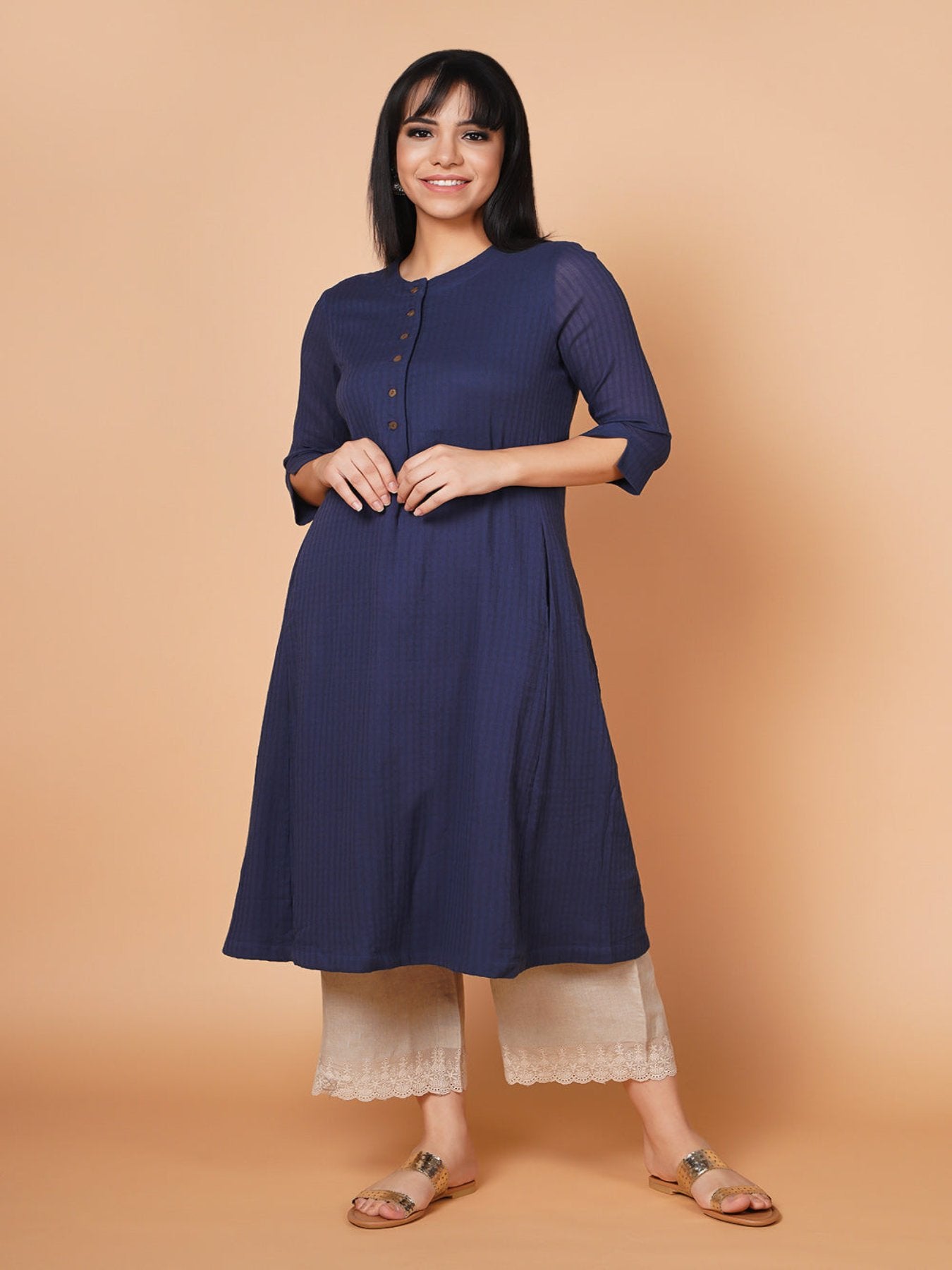 Barara Navy Blue Solid Aline Kurta+