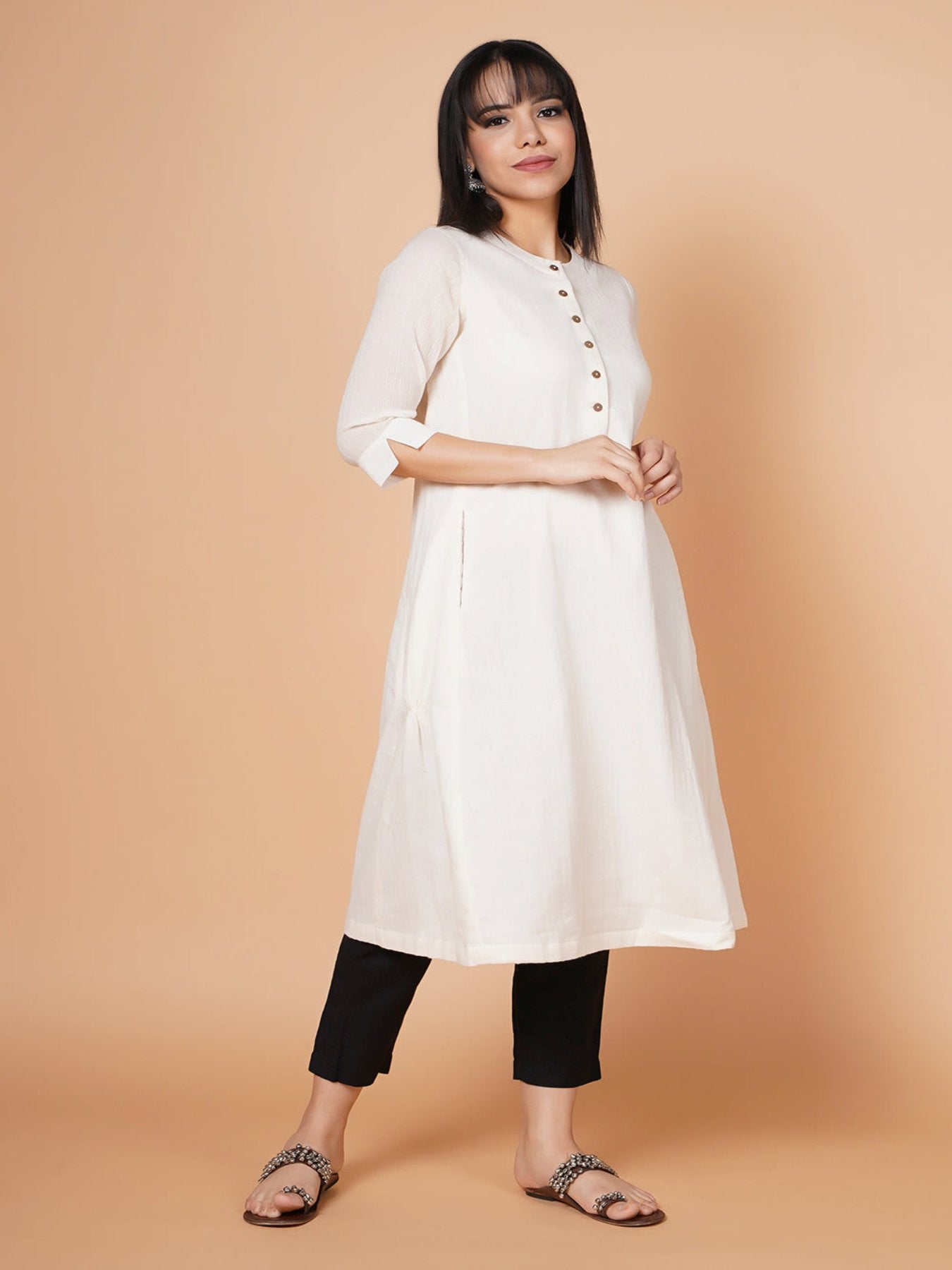 Barara Ivory Solid A-line Kurta