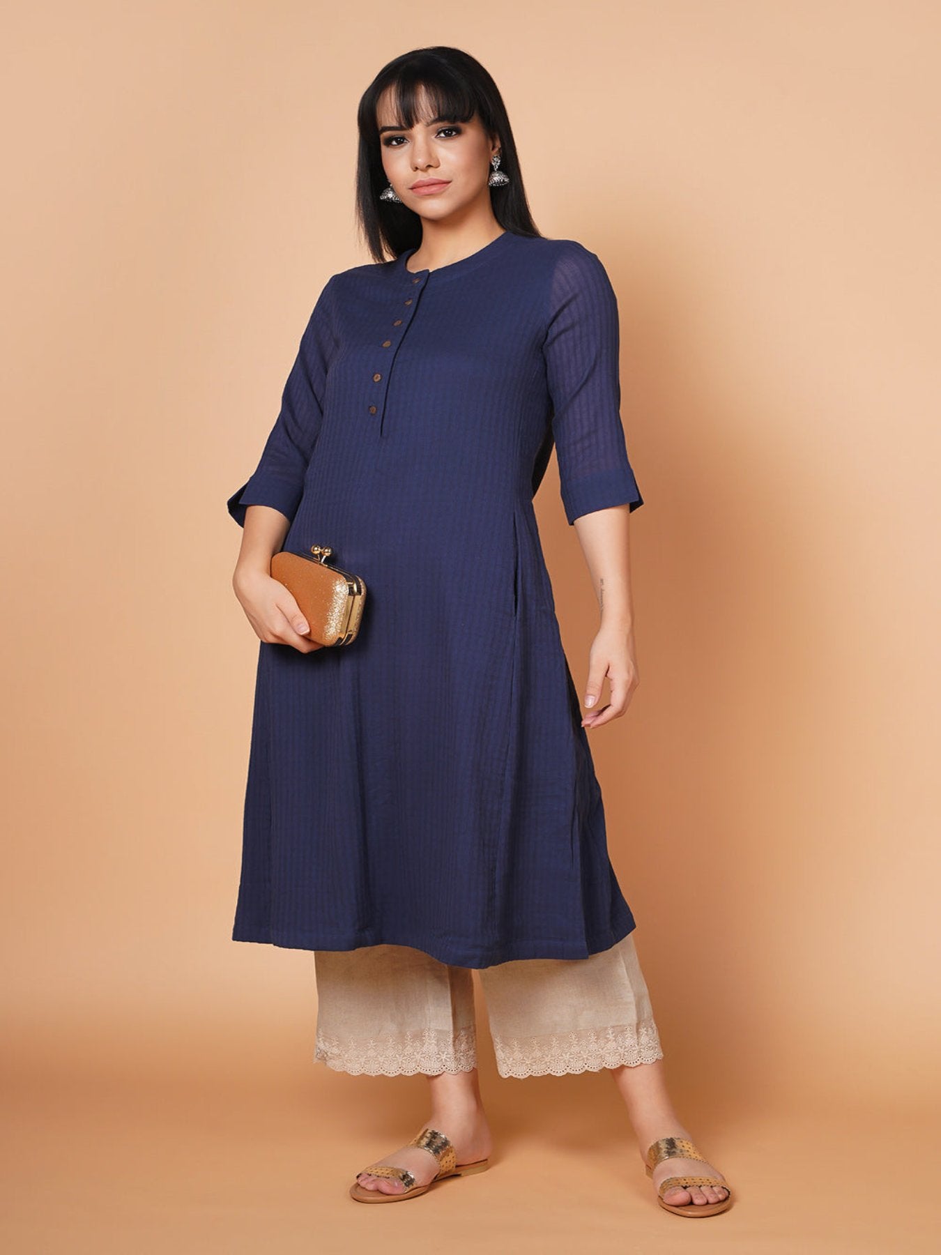 Barara Navy Blue Solid Aline Kurta+