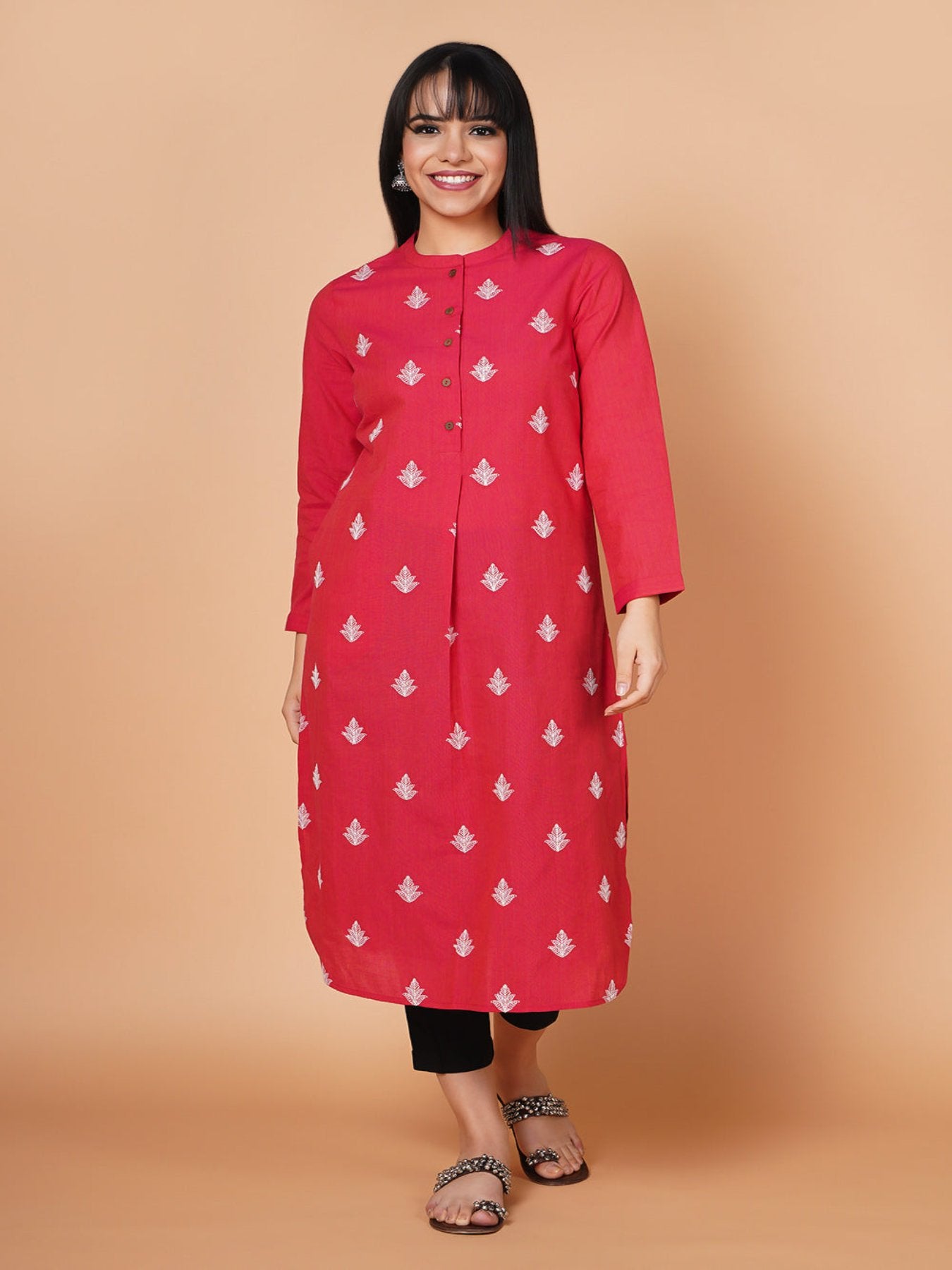 Lovely-Pink Embroidered Round Hem Kurta+