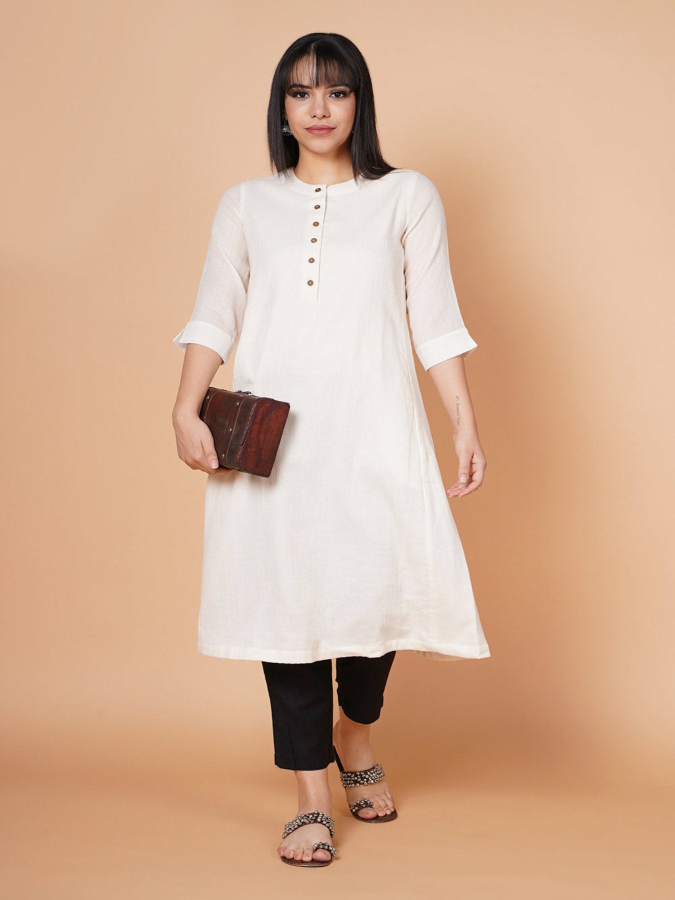 Barara Ivory Solid A-line Kurta