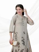 Linen Embroidered Pleated Ethnic Kurta