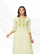 Lime Green Yoke Embroidered Kurta+