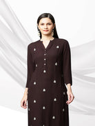 Charcoal Black Embroidered Straight Kurta+