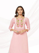 Pink Yoke Embroidered Kurta+