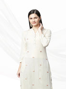 Beige Embroidered Straight Kurta