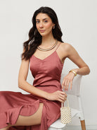 Rosewood Satin Ruffle Dress