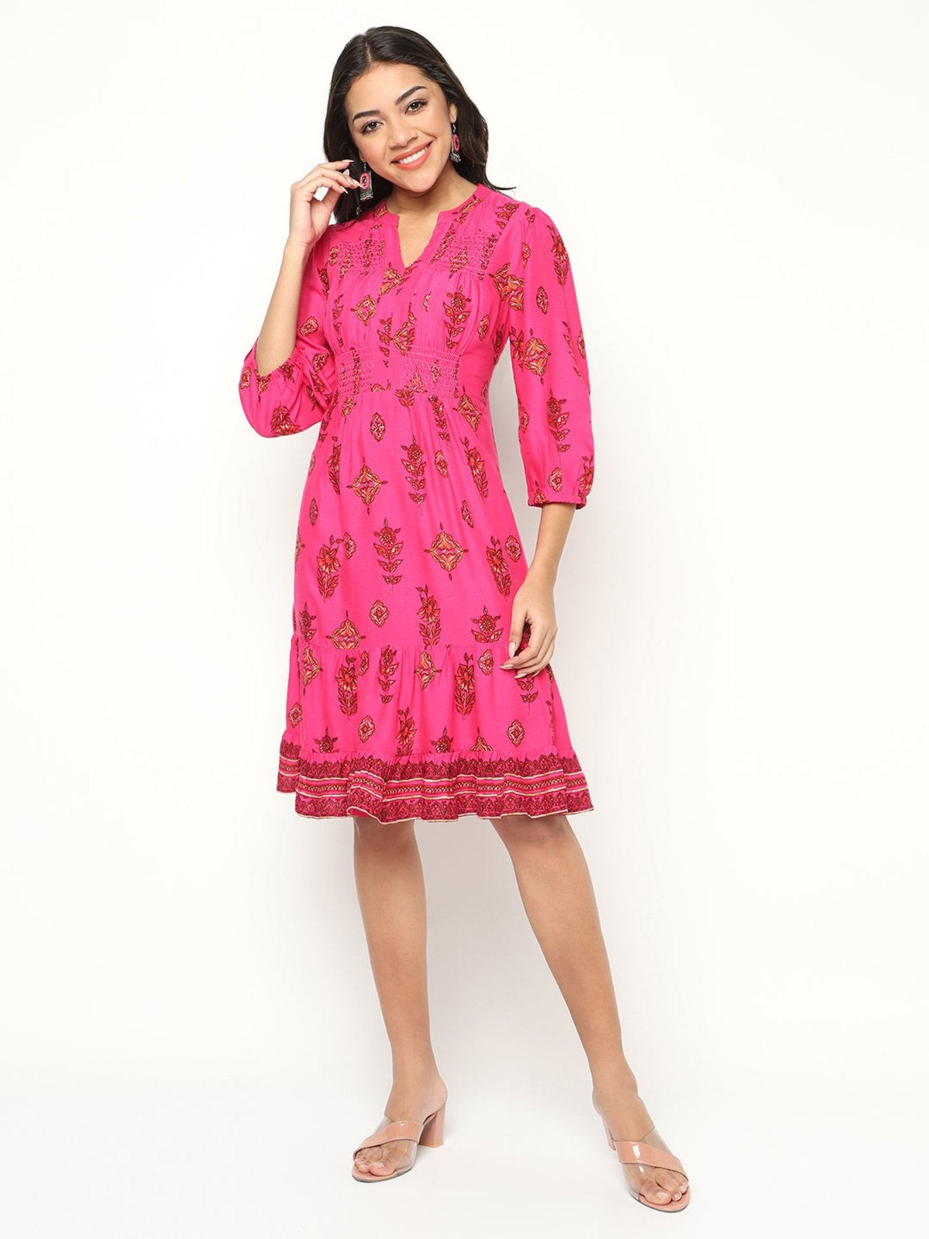 Fuchsia Printed Flared Dress