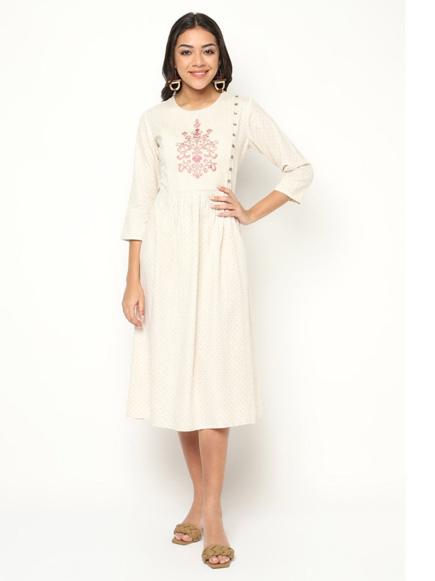 Creamy Emb Dress