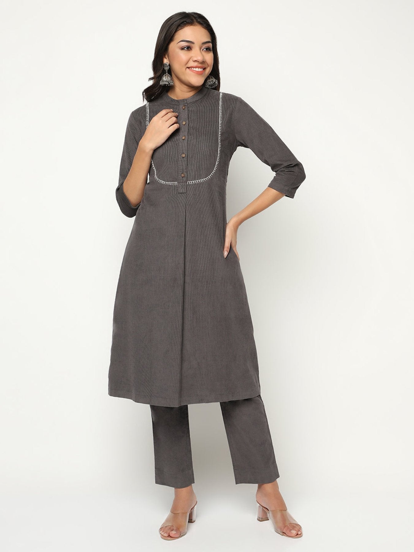 Charcoal Corduroy kurta Set