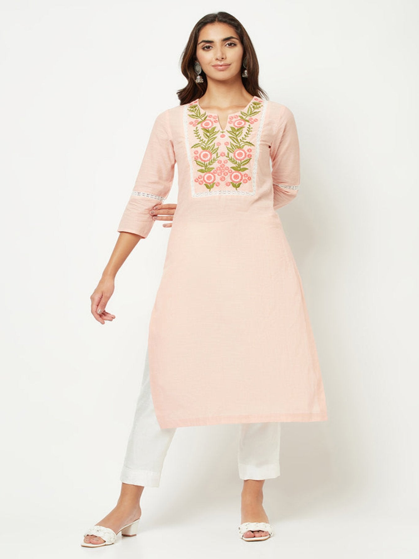 Baby Pink Yoke Embroidered Kurta+