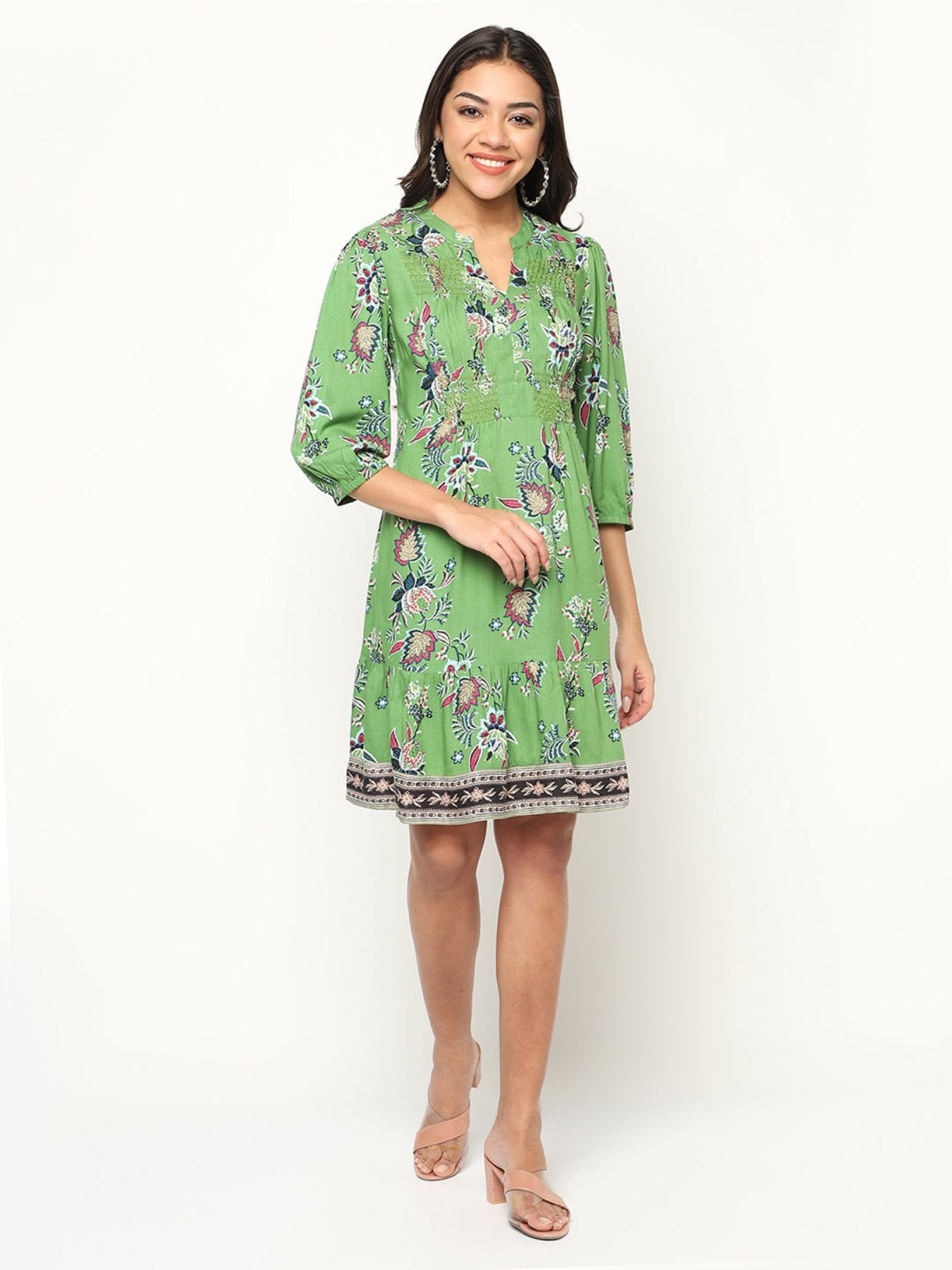 Green Printed Flared Dress