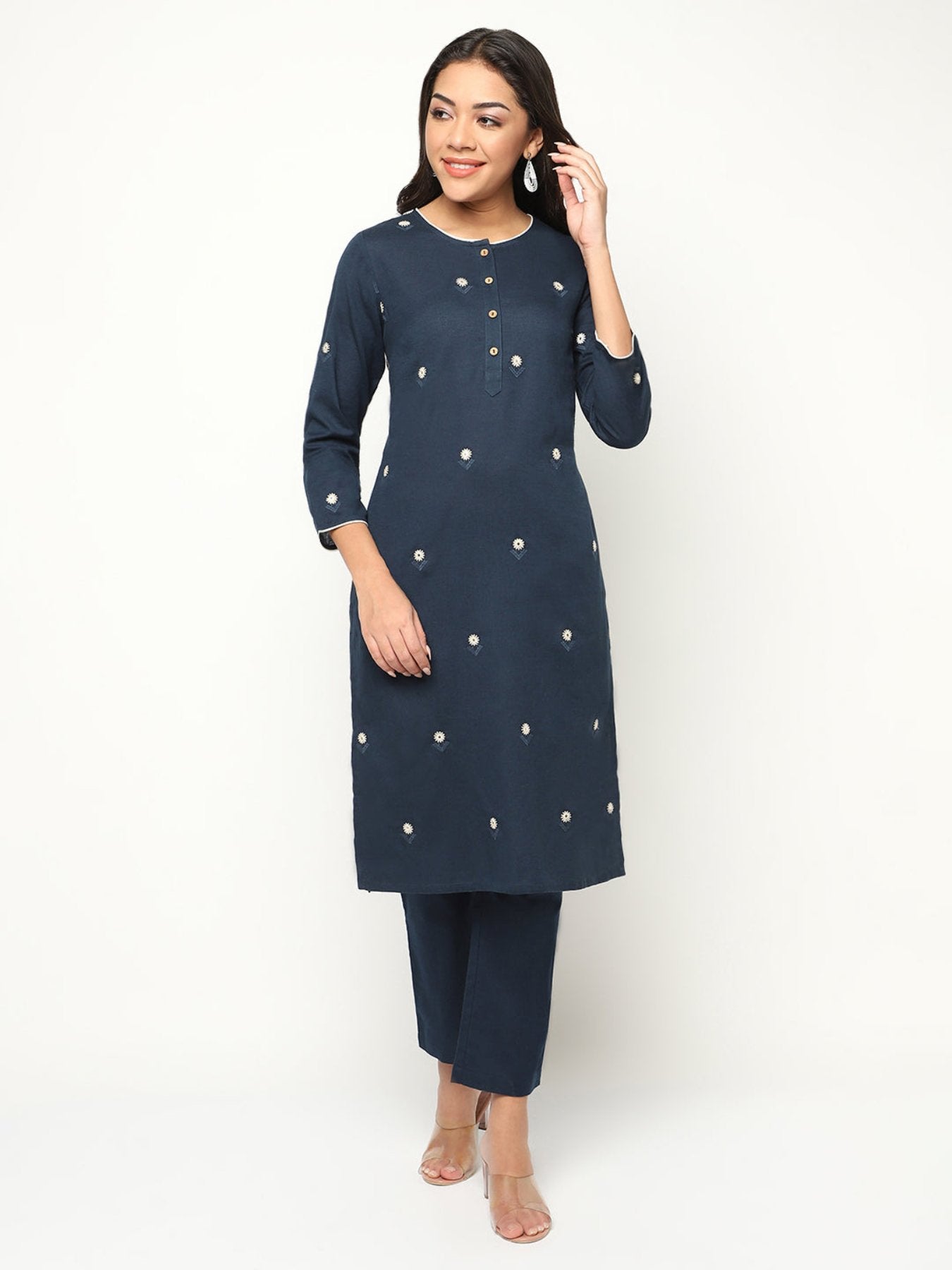 Indigo Embroidered Kurta Set