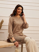 Taupe Embroidered Kurta