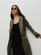 Olive Satin Belted Blazer