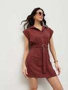 Rust Belted Shirt Dress