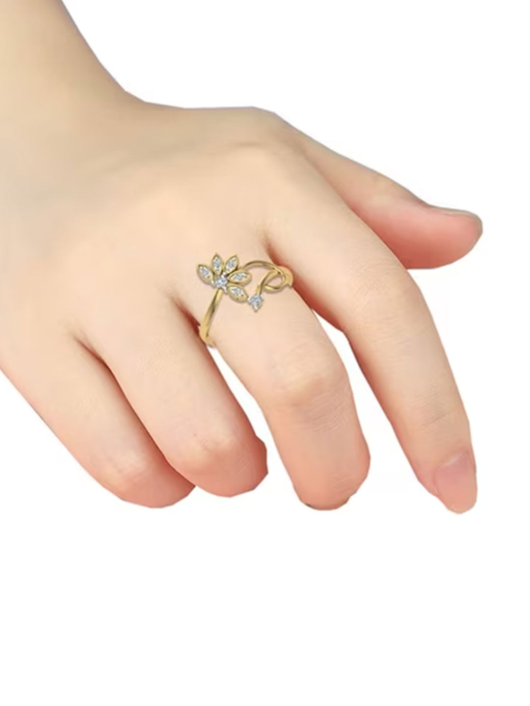 Floral Diamond Elegance Gold Ring