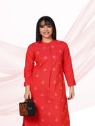 Deep Coral Embroidered Round Hem Kurta+