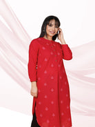 Deep Red Coral Embroidered Round Hem Kurta+