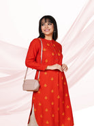 Ginger Orange Embroidered Round Hem Kurta +