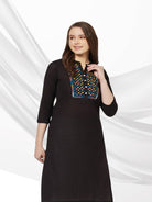 Black Embroidered Straight Kurta