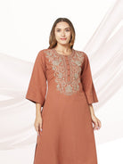 Rust Yoke Embroidered Kurta