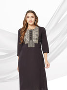 Black Embroidered Straight Kurta