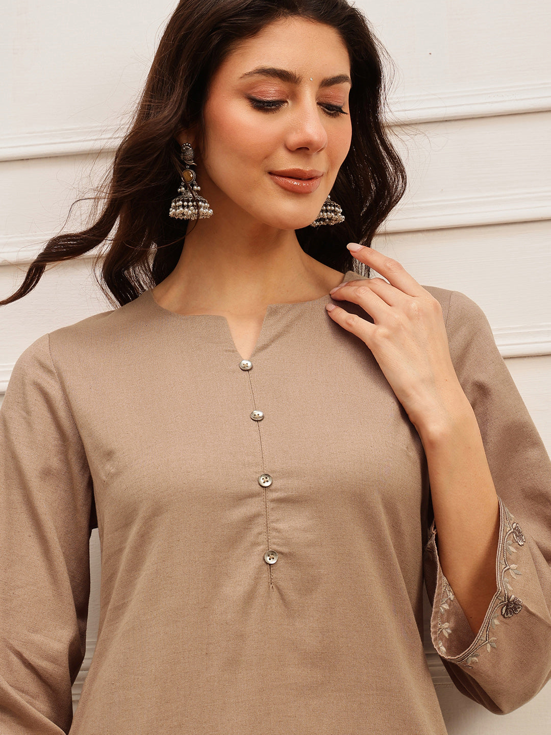 Taupe Embroidered Kurta