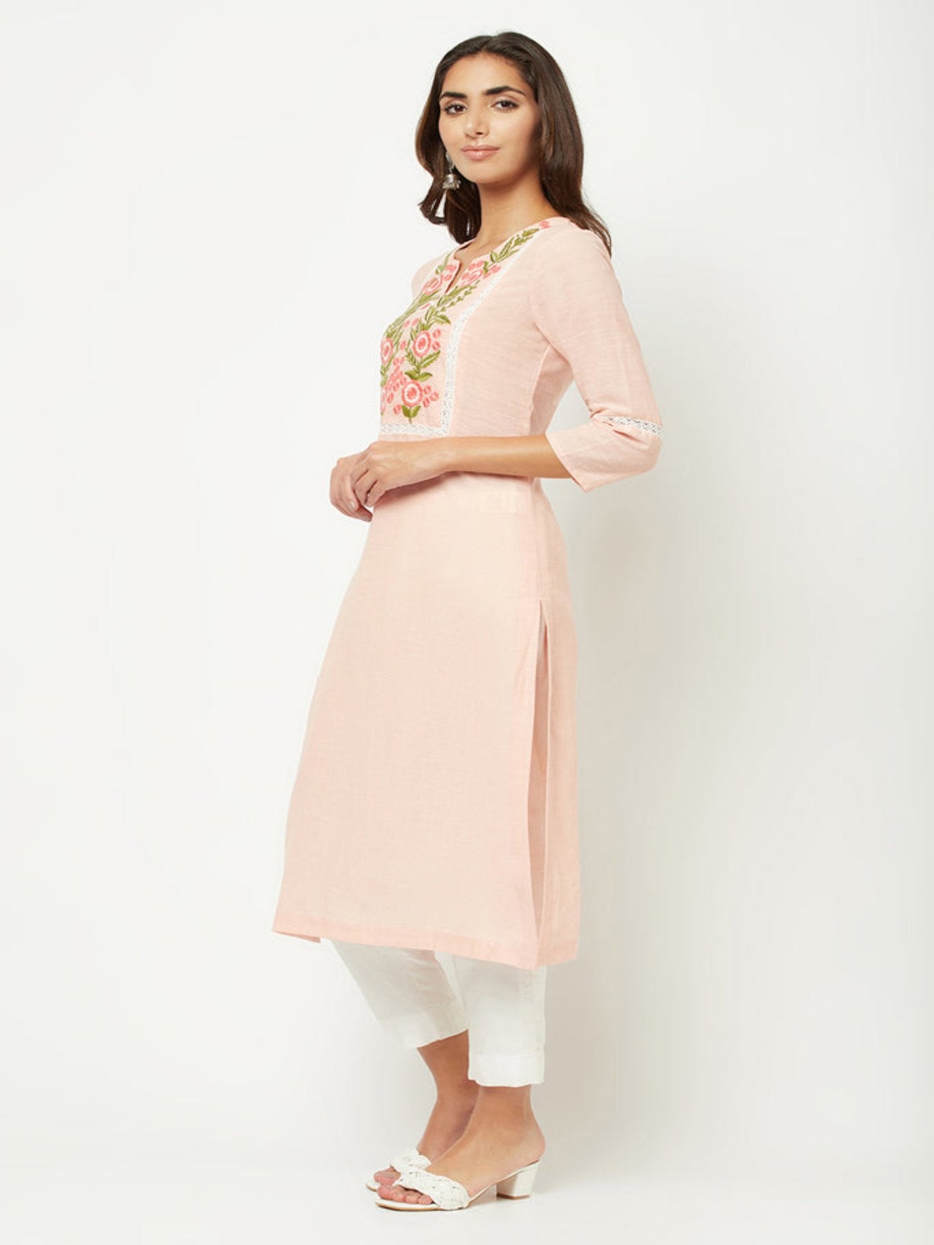 Baby Pink Yoke Embroidered Kurta