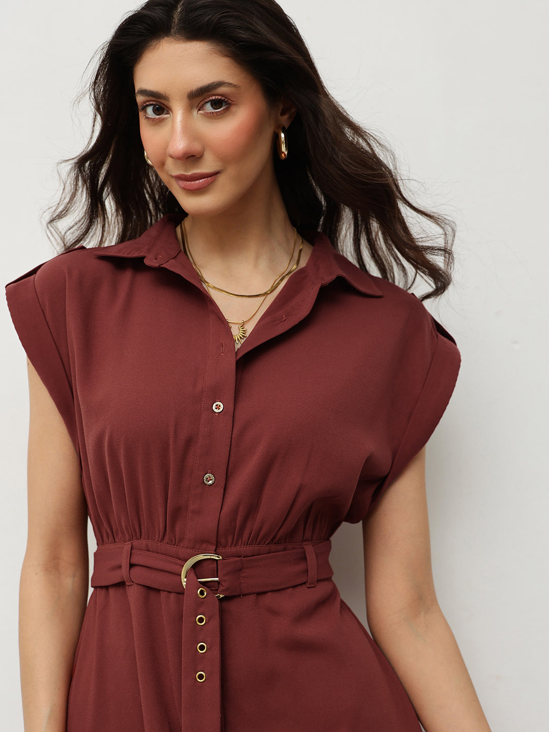 Rust Belted Shirt Dress