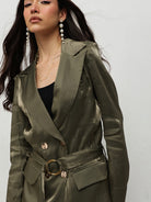 Olive Satin Belted Blazer