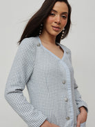 Winter Plaid Tweed Dress Blue