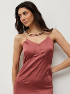 Rosewood Satin Ruffle Dress