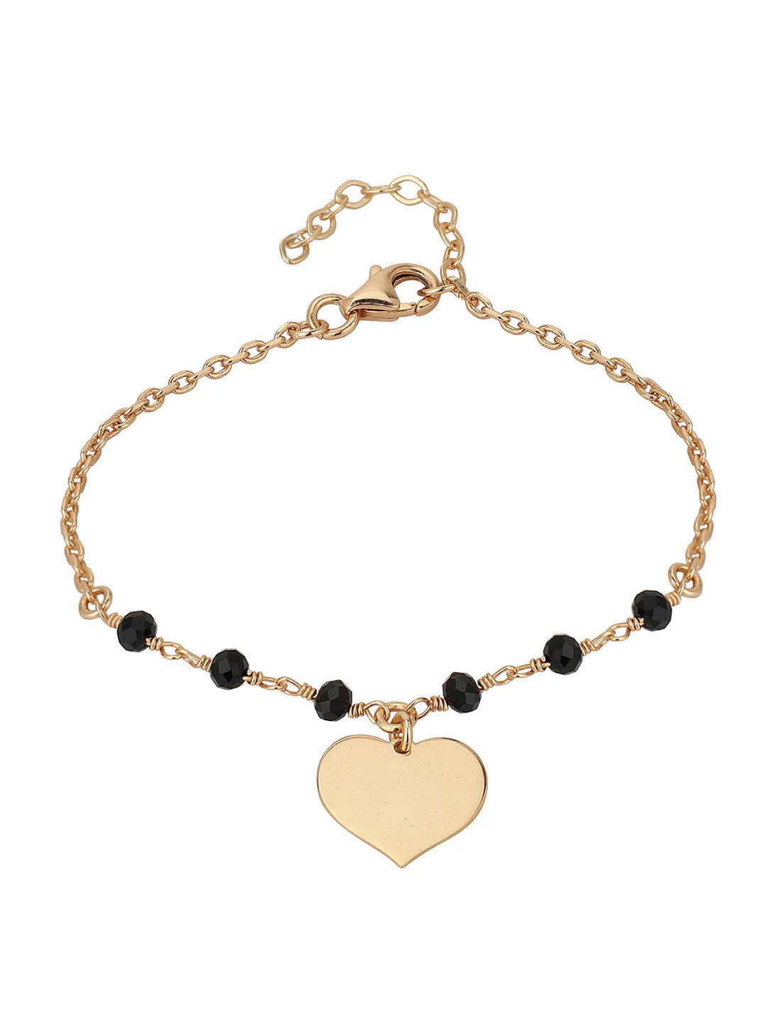 Black Beaded Heart Charm Bracelet