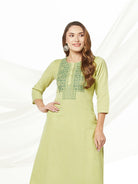 Green Embroidered Straight Kurta