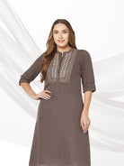 Charcoal Yoke Embroidered Kurta