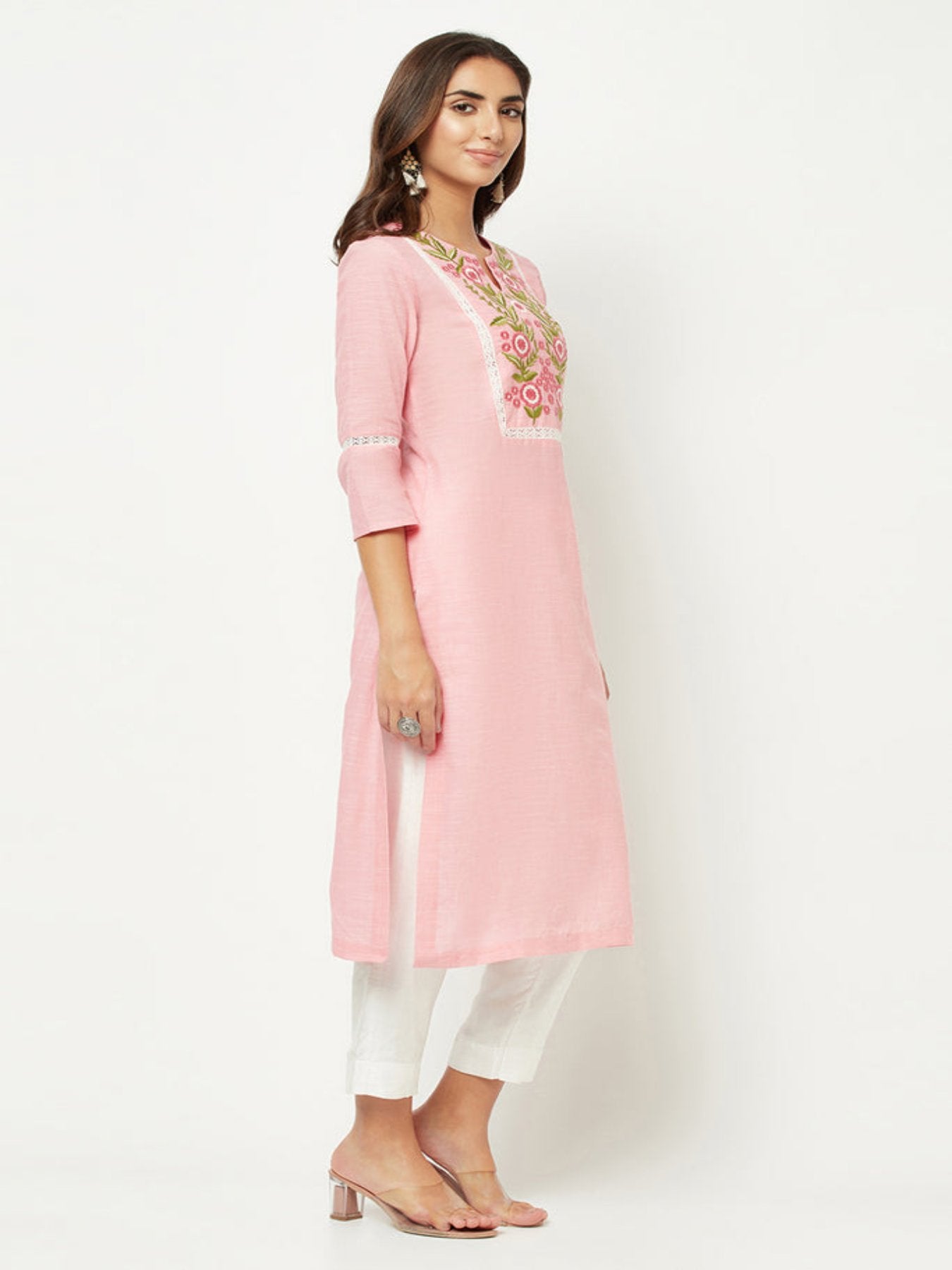 Pink Yoke Embroidered Kurta