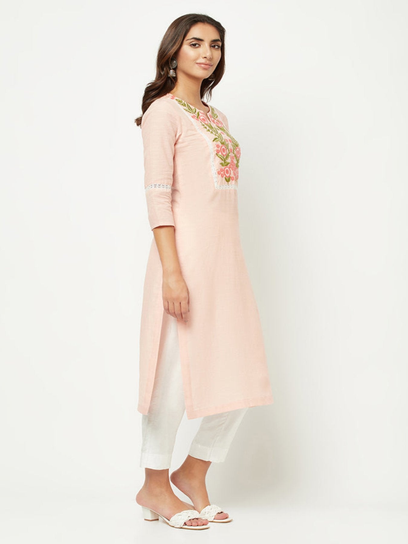 Baby Pink Yoke Embroidered Kurta+