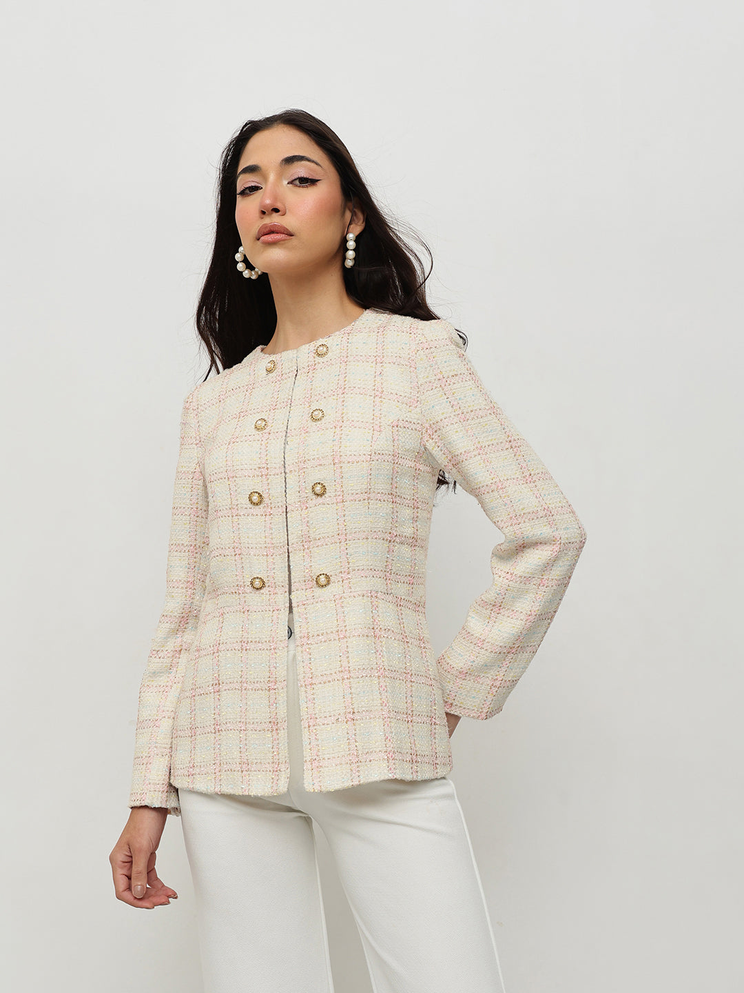 Pastel Checkered Tweed Jacket