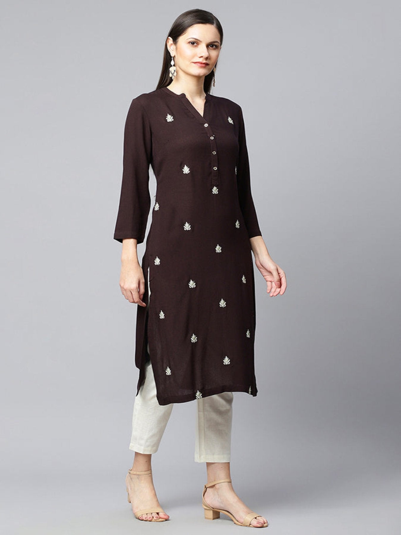 Charcoal Black Embroidered Straight Kurta