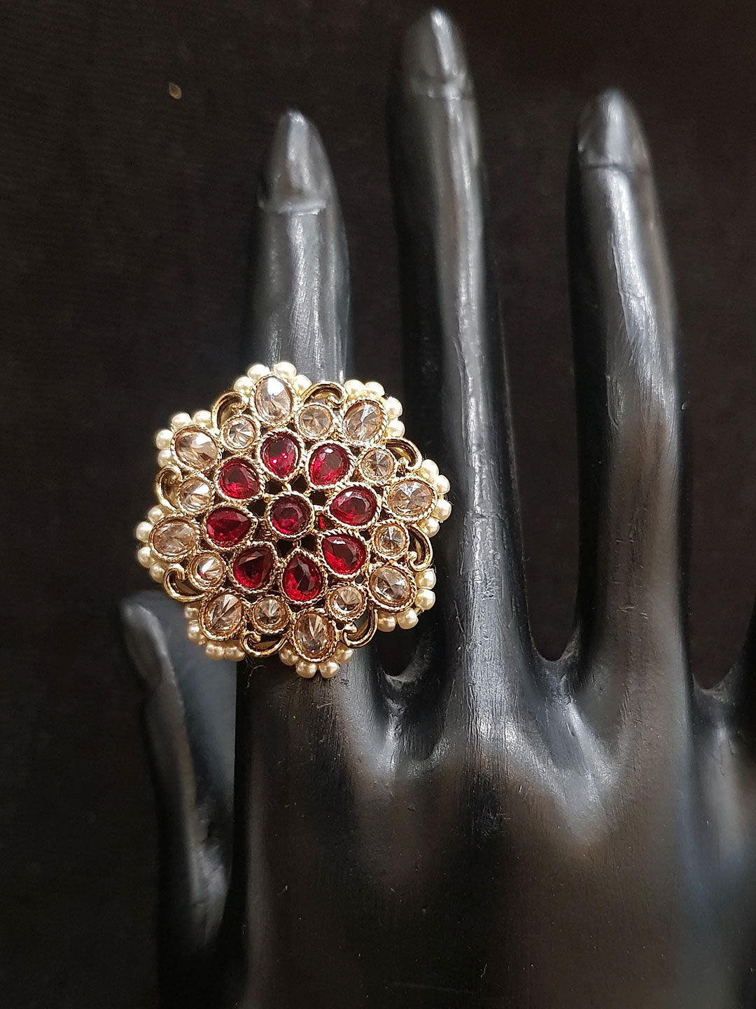 Regal Ruby Gold-Plated Kundan Ring