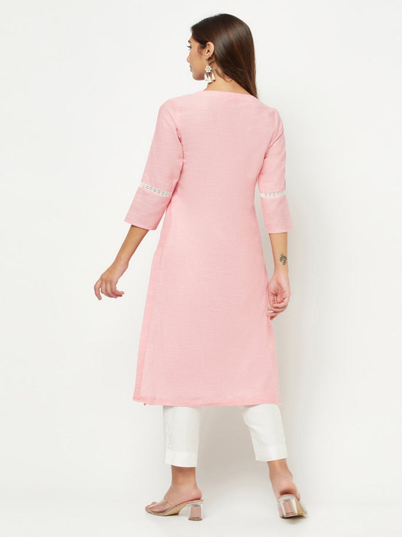 Pink Yoke Embroidered Kurta