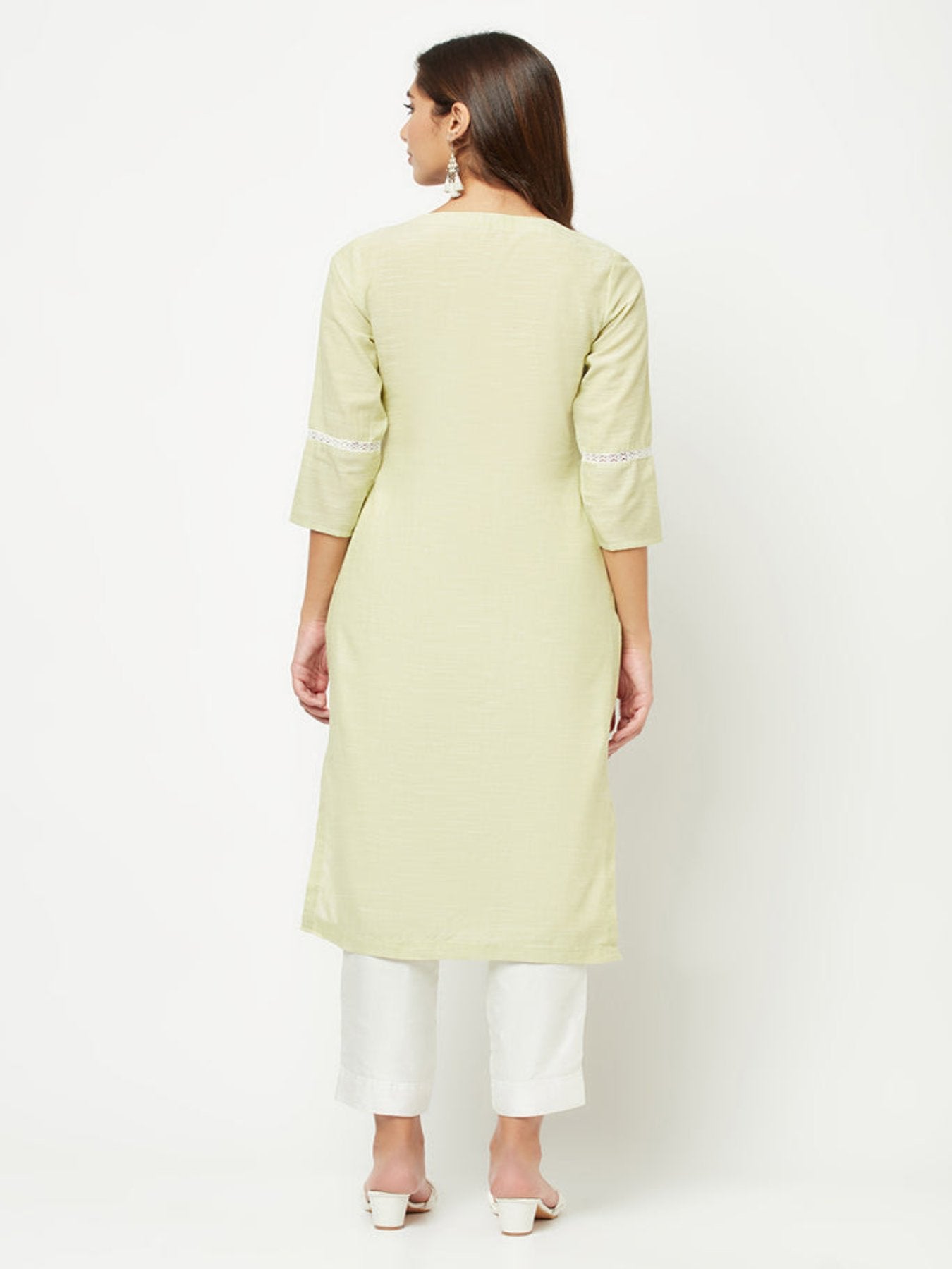 Lime Green Yoke Embroidered Kurta+