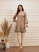 Taupe Embroidered Kurta