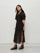 Brown Sheer Maxi Shirt Dress