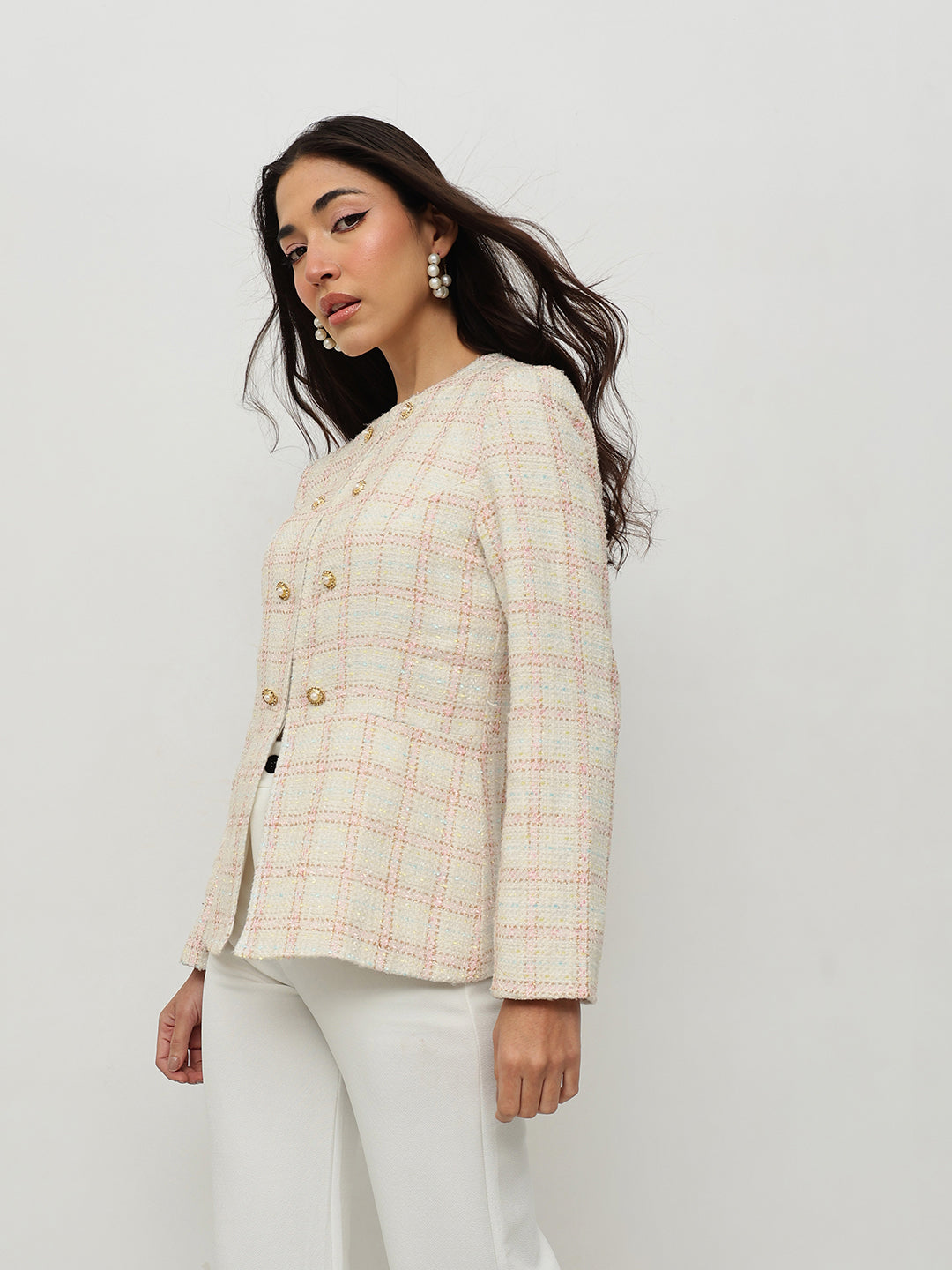 Pastel Checkered Tweed Jacket