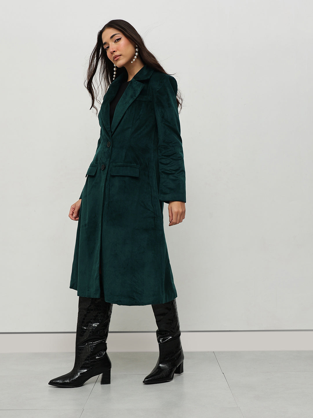 Emerald Green Velvet Trench Coat